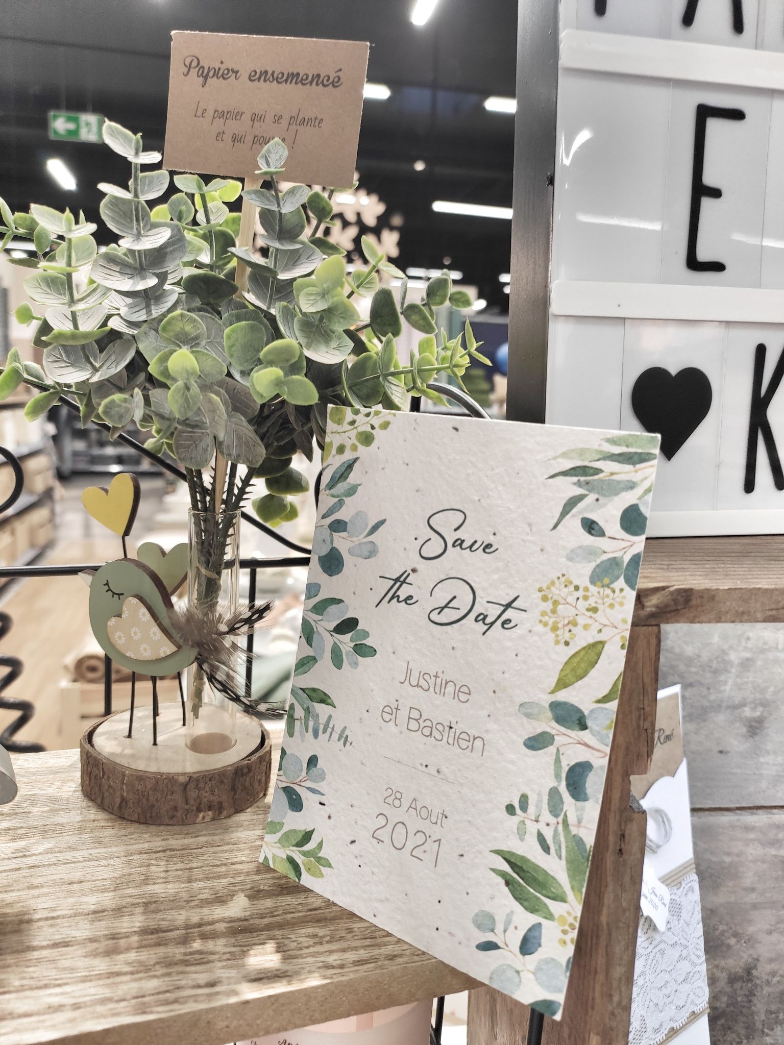 Faire part mariage save the date ensemence eucalyptus